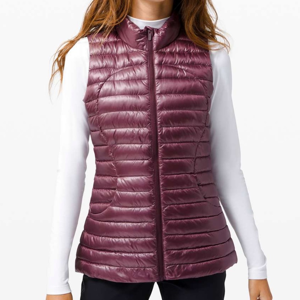 Lululemon Pack It Down Vest Chianti Shine Zip Up Pockets Goose Down Waterproof